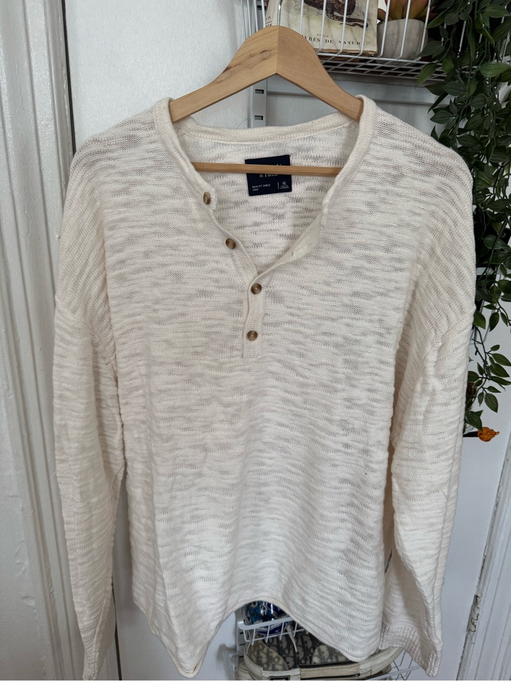 Abercrombie and Lightweight Cream Henley Sweater